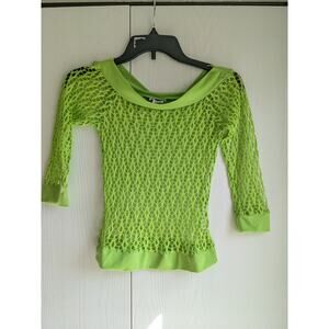 Pop Style Women's Green 3/4 Sleeve Fishnet Layer Blouse Top Size S